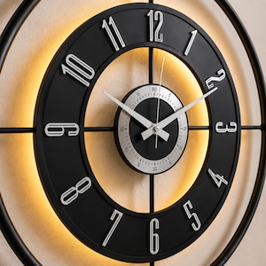 Large LED Wall Clock Black Metal Pendulum Silent Modern Oversized Contemporary Clock