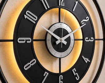 Large LED Wall Clock Black Metal Pendulum Silent Modern Oversized Contemporary Clock