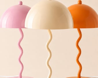 Retro Mushroom Lamp, Wavy Metal Bedside Light for Modern Bedroom Decor