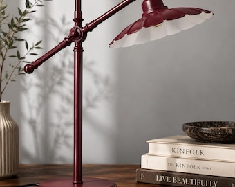 Burgundy Adjustable Table Lamp Vintage Metal Desk Light Dark Academia Decor