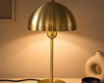Brass Mushroom Table Lamp, Mid Century Modern Bedside Lamp, Scandinavian Desk Light