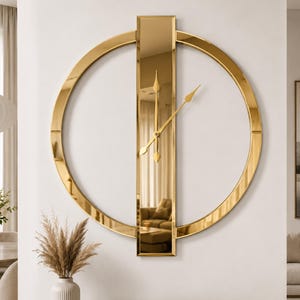 Lyxig väggklocka med guldspegel, överdimensionerad modern minimalistisk väggdekoration