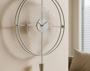 Modern Scandinavian Minimal Metal Pendulum Clock, Large Silent Contemporary Home Decor