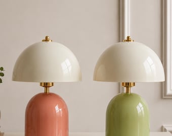 Modern Mushroom Bedside Lamp, Sage Green & Terracotta Japandi Table Light Decor