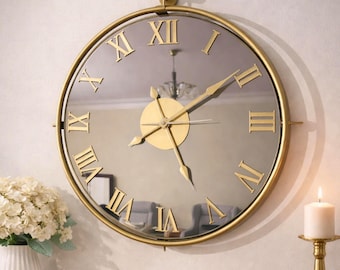 24-Zoll-Gold Spiegel Wanduhr Große römische Ziffer Moderne Luxus Wohnkultur