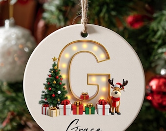 Décoration personnalisée en forme de lettre de renne | Souvenir de Noël initial personnalisé de A à Z | Cadeau de famille | Décoration de Noël élégante
