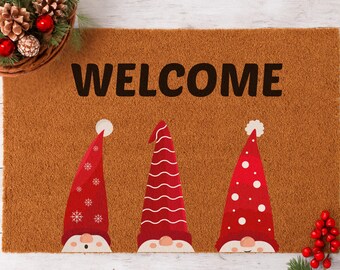 Paillasson de bienvenue gnome, décoration de Noël d'hiver, fibre de coco naturelle