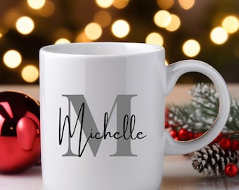 Monogram Initial Name Mug, Personalized Ceramic Coffee Mug