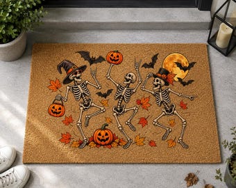 Dancing Skeleton Doormat, Halloween Welcome Mat, Funny Skeleton Porch Decor, Trick or Treat Door Mat, Spooky Fall Entryway Rug, Fall Welcome
