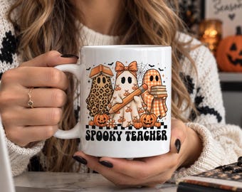 Spooky Teacher Mug, Halloween Teacher Mug, Cute Ghost Coffee Cup, Teacher Halloween Gift, Fall Teacher Gift, Spooky Season Mug