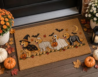 Halloween Golden Dog Doormat, Golden Dog Coir Welcome Mat, Fall Front Porch Decor, Funny Fall Porch Decor, Dog Lover Gift