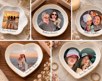 Personalised Bestie Photo Trinket Dish, Custom Jewelry Ring Dish, Bridesmaid Proposal, Ceramic Trinket Tray for Best Friend, Wedding Gift