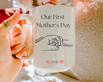 Notre première tasse pour la fête des mères •Tasse personnalisée avec nom pour maman •Cadeaux pour une première maman •Cadeaux pour la fête des Mères pour la première fois de bébé