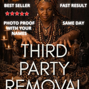 Könnte beinhalten: Das Bild zeigt eine Frau mit Kopftuch und Perlenketten. Der Text "THIRD PARTY REMOVAL" ist deutlich sichtbar. Weitere Texte sind "BEST SELLER", "PHOTO PROOF WITH YOUR NAMES" und "FAST RESULT".