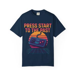 Press Start to the Past Shirt, Retro Gaming Controller Sunset, 80s Nostalgia Gamer Graphic Tee