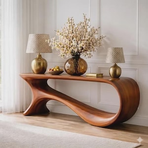 Mesa consola escultural Infinity - Mesa de entrada moderna de madera fluida, aparador curvo único hecho a mano