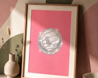 Plakat z motywem futbolu amerykańskiego Disco GAA | Różowa, irlandzka grafika ścienna | Plakat z motywem futbolu gaelickiego | Zabawny prezent dla GAA | Dekoracja domu studenckiego | Wydruk A4