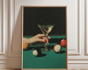 Lucky 8 Ball Billiards Wall Art, Dirty Martini Retro Bar Poster, Masculine Vintage Pool Decor