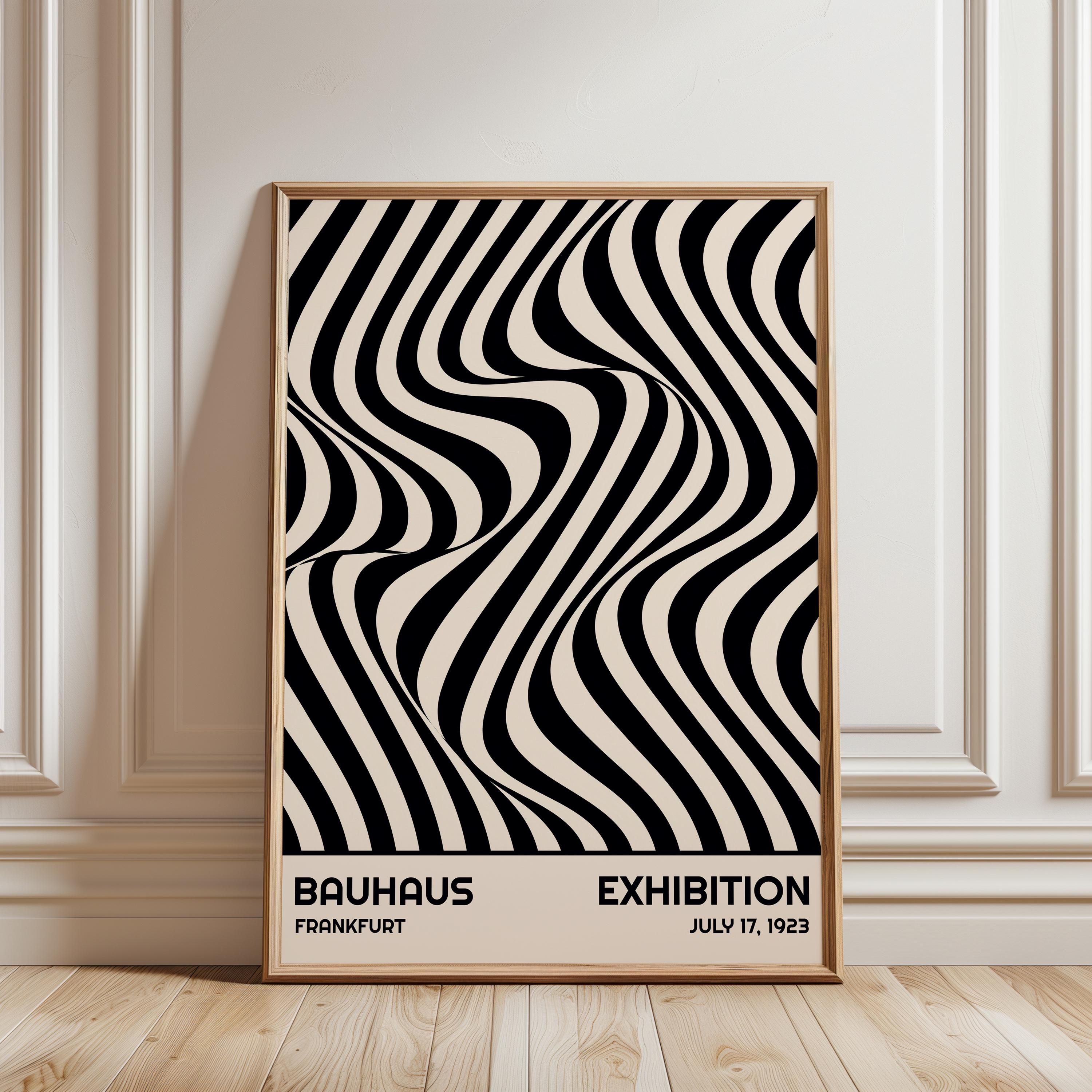 Bauhaus Frankfurt Exhibition 1923 Poster, Black and White Wavy