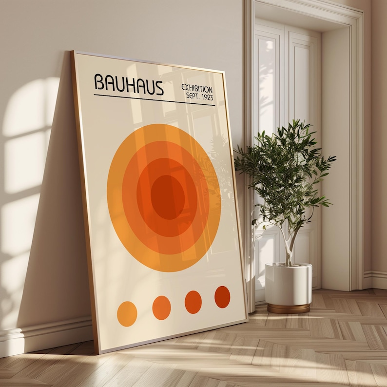 Orange Bauhaus Circle Poster, Geometric Exhibition Wall Art, Retro ...