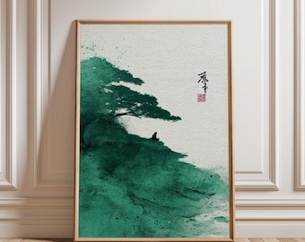 アンティーク日本水墨画風景画1800年代の芸術墨絵禅インテリア - Etsy 日本