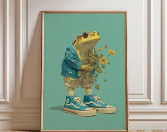 Poster da parete con rana, stampa con illustrazione di animali stravaganti, grazioso arredamento moderno per la casa