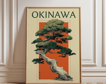 Okinawa Japan Wall Art, Japanese Bonsai Tree Poster, Vintage