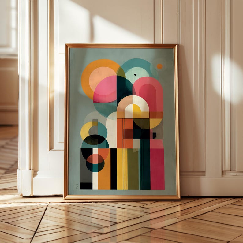 Mid Century Modern Geometric Wall Art, Abstract Bauhaus Style Poster ...