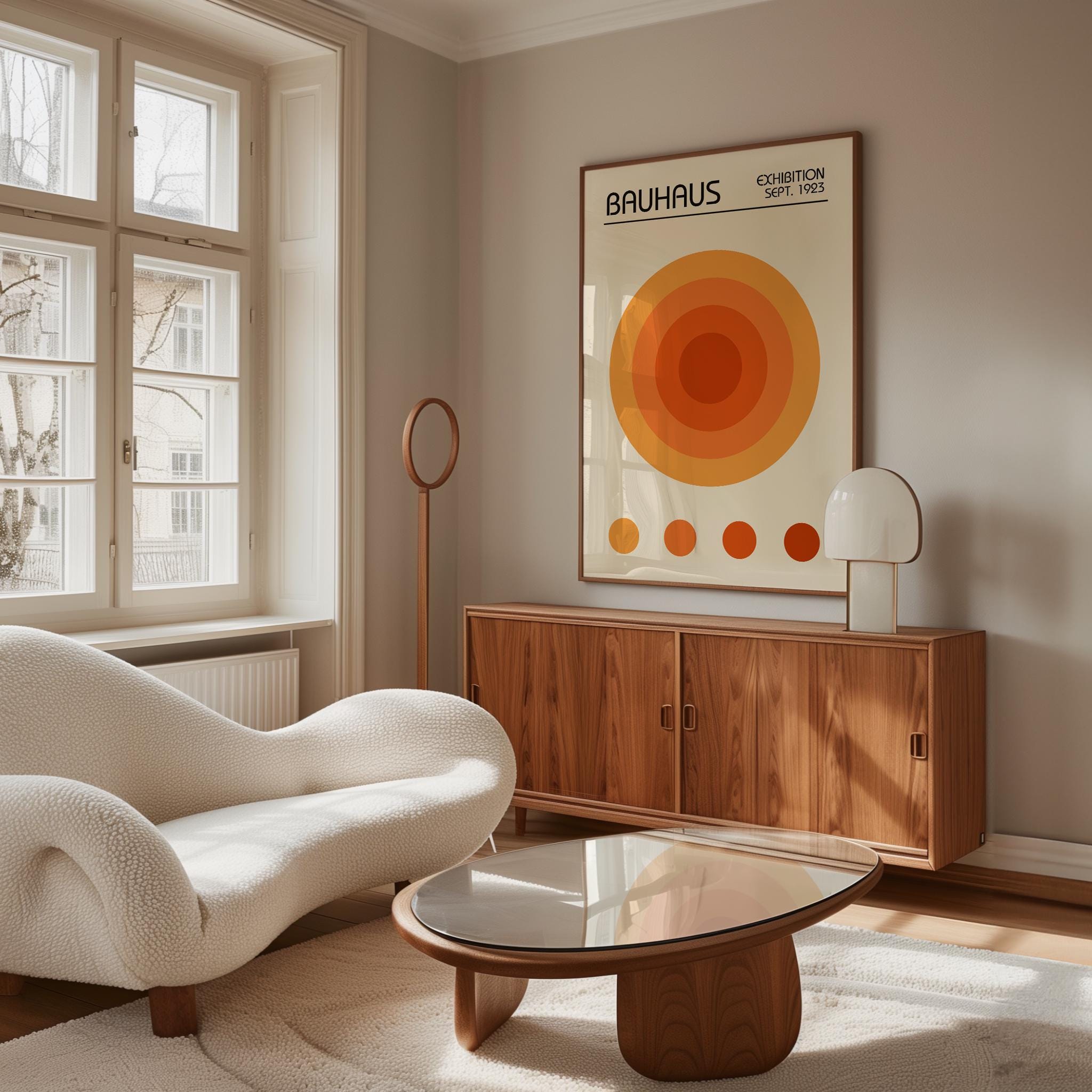 Orange Bauhaus Circle Poster, Geometric Exhibition Wall Art, Retro ...