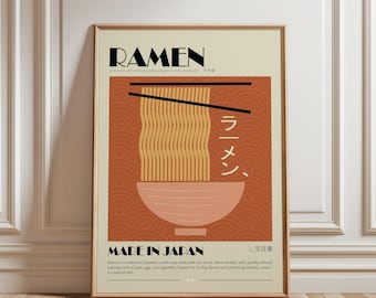 Japanese Ramen Wall Art, Vintage Food Poster Print, Asian Kitchen Illustration