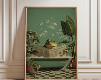 Frog Art Wall Poster, Whimsical Animal Illustration Print, Cute Surreal Home Decor