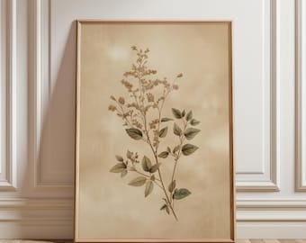 Delicate Botanical Branch Illustration Poster, Vintage Flower Wall Art, Soft Nature Print