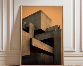 Brutalistische Architektur Wandkunst, Geometrische Beton Gebäude Druck, Moderne minimalistische Innendekoration