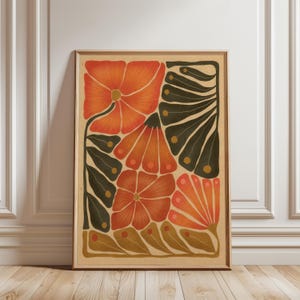 Mid Century Floral Poster, Retro Botanical Wall Art, Boho Abstract Flower Decor