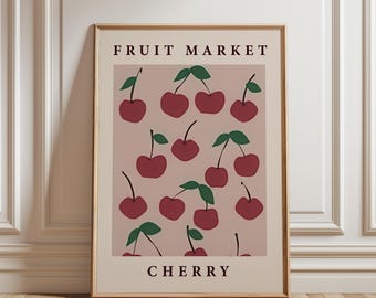 Cherry Fruit Market Poster, Minimal Kitchen Wall Art Illustration, Modern Food Decor Print