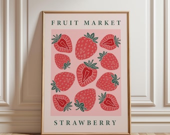 Poster del mercato della frutta e della fragola, illustrazione minimalista da parete per cucina, stampa moderna con decorazioni alimentari