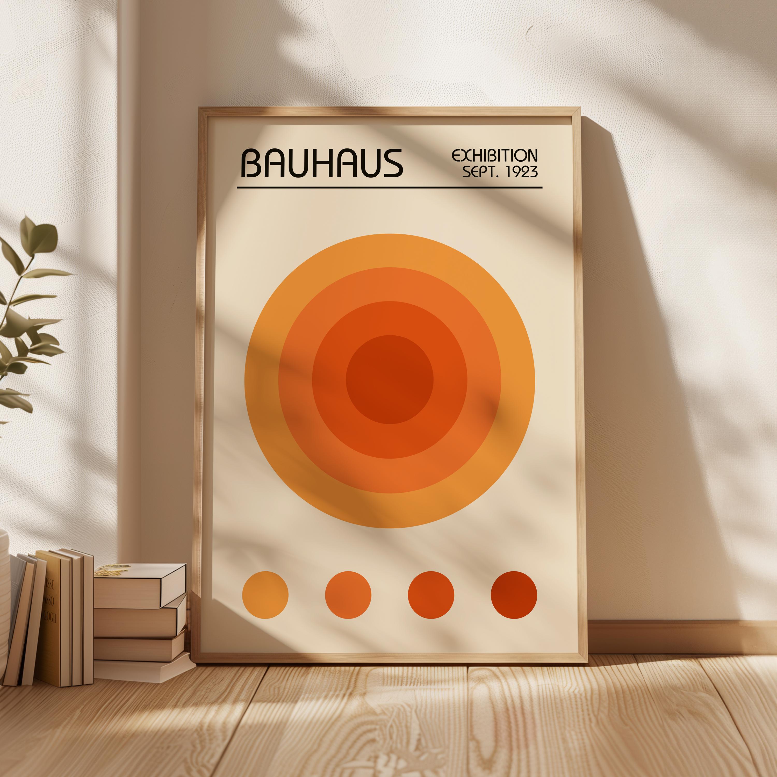 Orange Bauhaus Circle Poster, Geometric Exhibition Wall Art, Retro ...