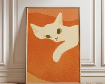 Impresión de arte de pared de gato, ilustración minimalista de animales, póster moderno y bonito