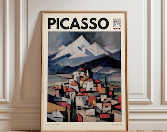 Pablo Picasso Inspired Abstract Poster, Mountain Landscape Art
