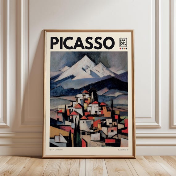 Pablo Picasso Inspired Abstract Poster, Mountain Landscape Art
