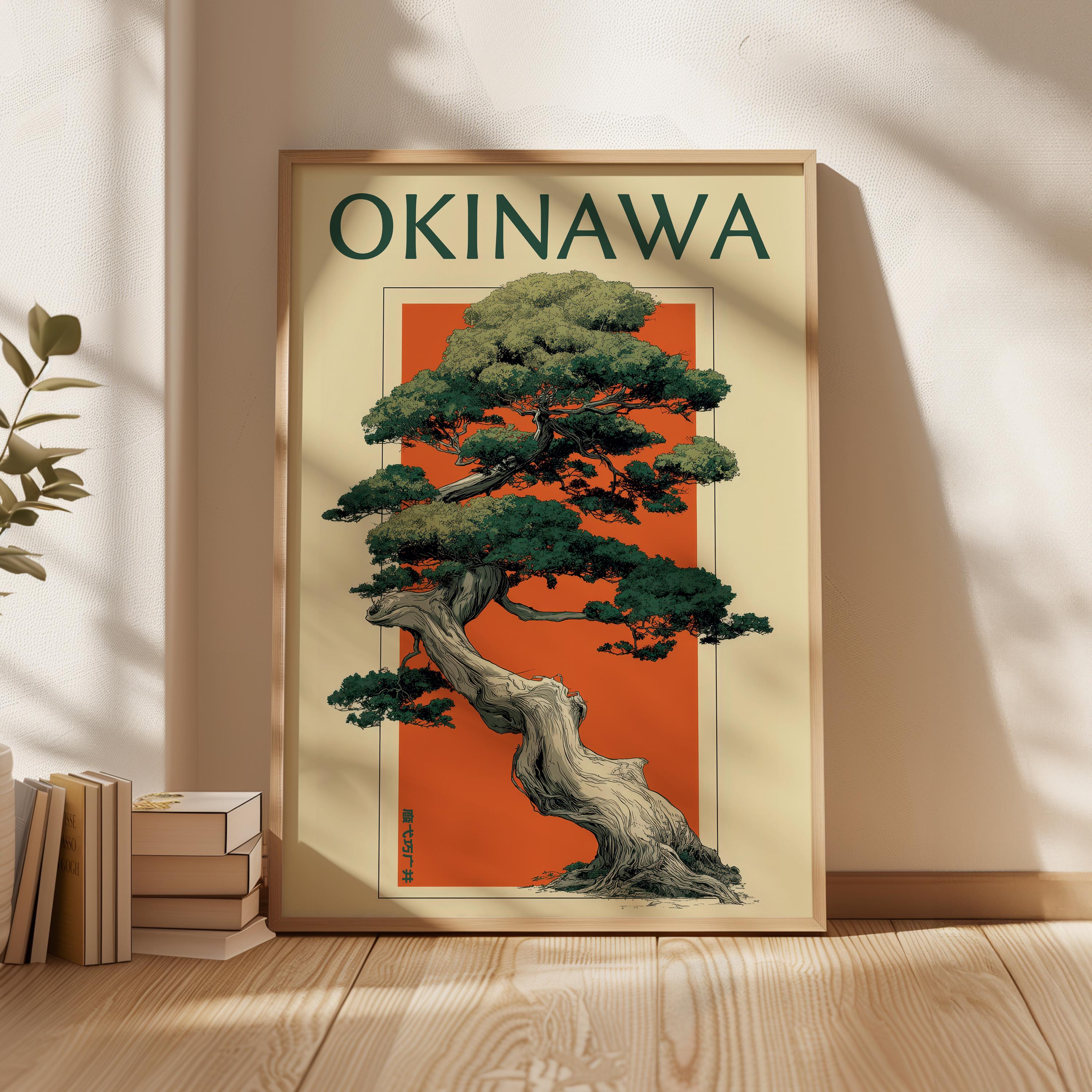 Okinawa Japan Wall Art, Japanese Bonsai Tree Poster, Vintage