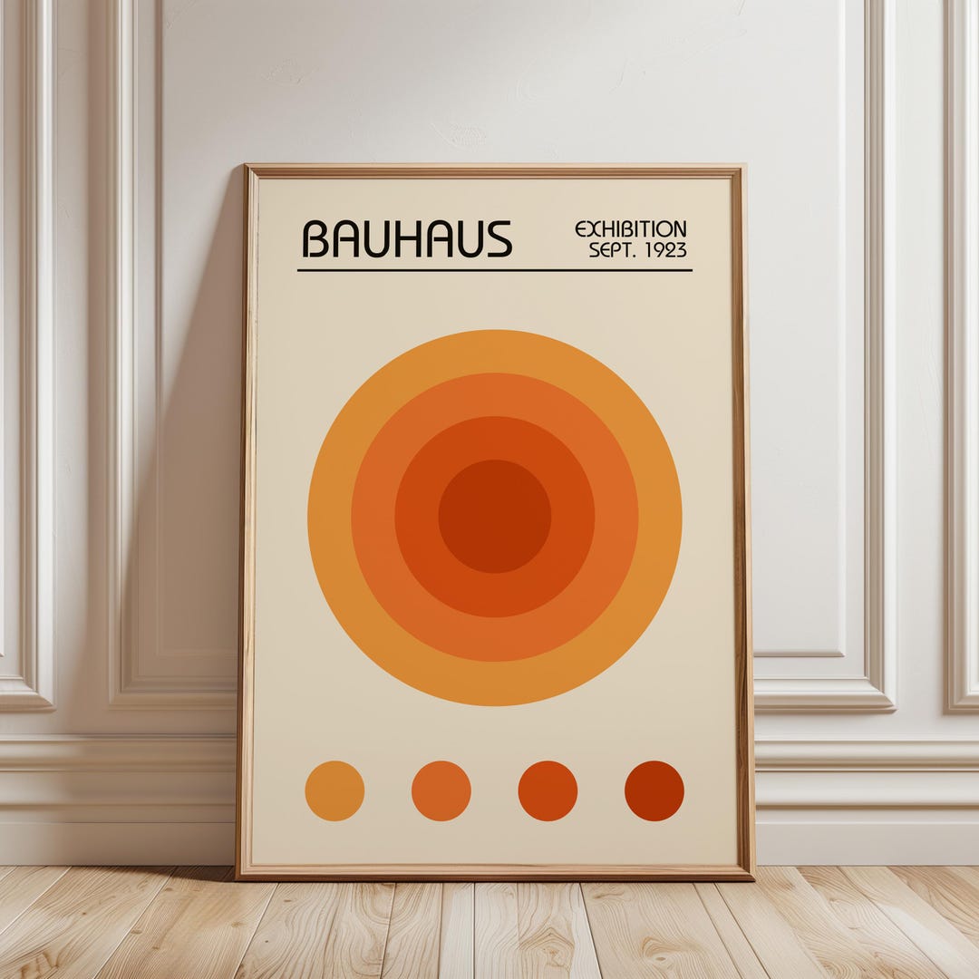 Orange Bauhaus Circle Poster, Geometric Exhibition Wall Art, Retro ...