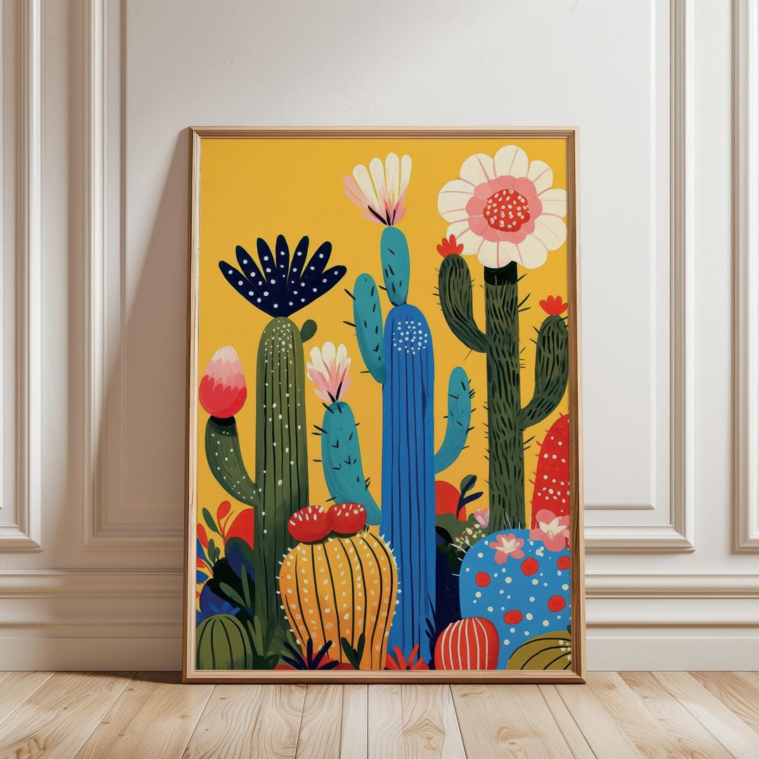 Vibrant Cactus Garden Poster, Colorful Desert Wall Art, Mexican Print ...