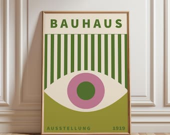 Bauhaus 1919 Eye Exhibition Poster, Green Abstract Geometric Wall Art, Modern Surrealist Gallery Print