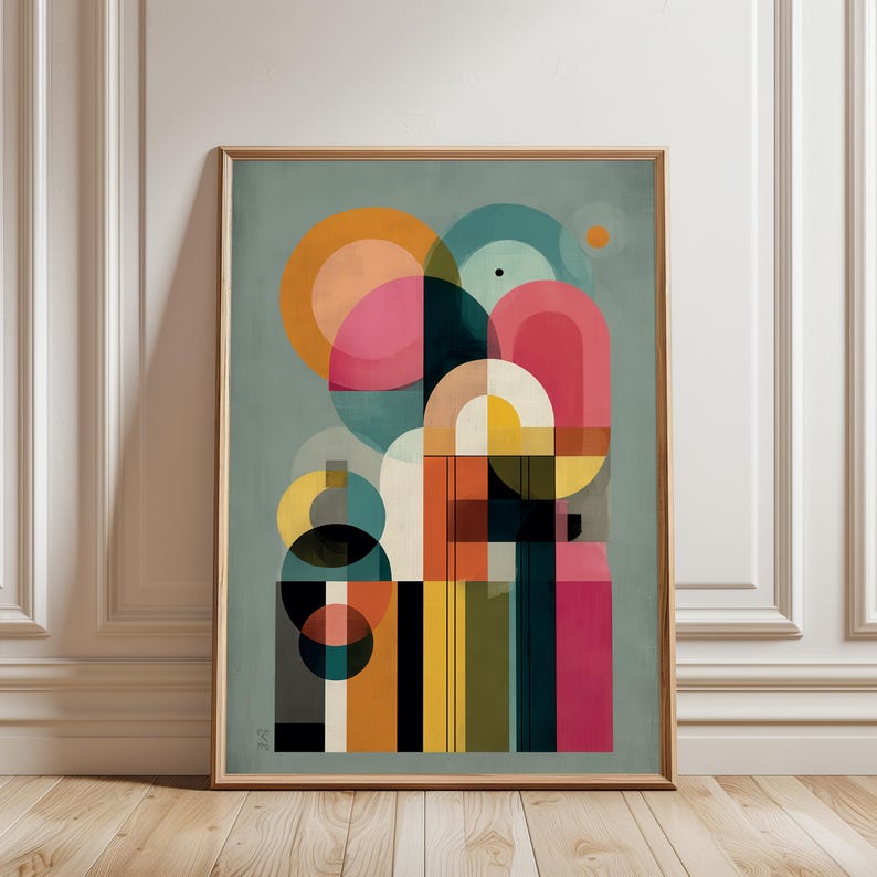 Mid Century Modern Geometric Wall Art, Abstract Bauhaus Style Poster ...