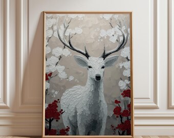 Deer Print, Oil Painting Animal Poster, Stag Wall Decor