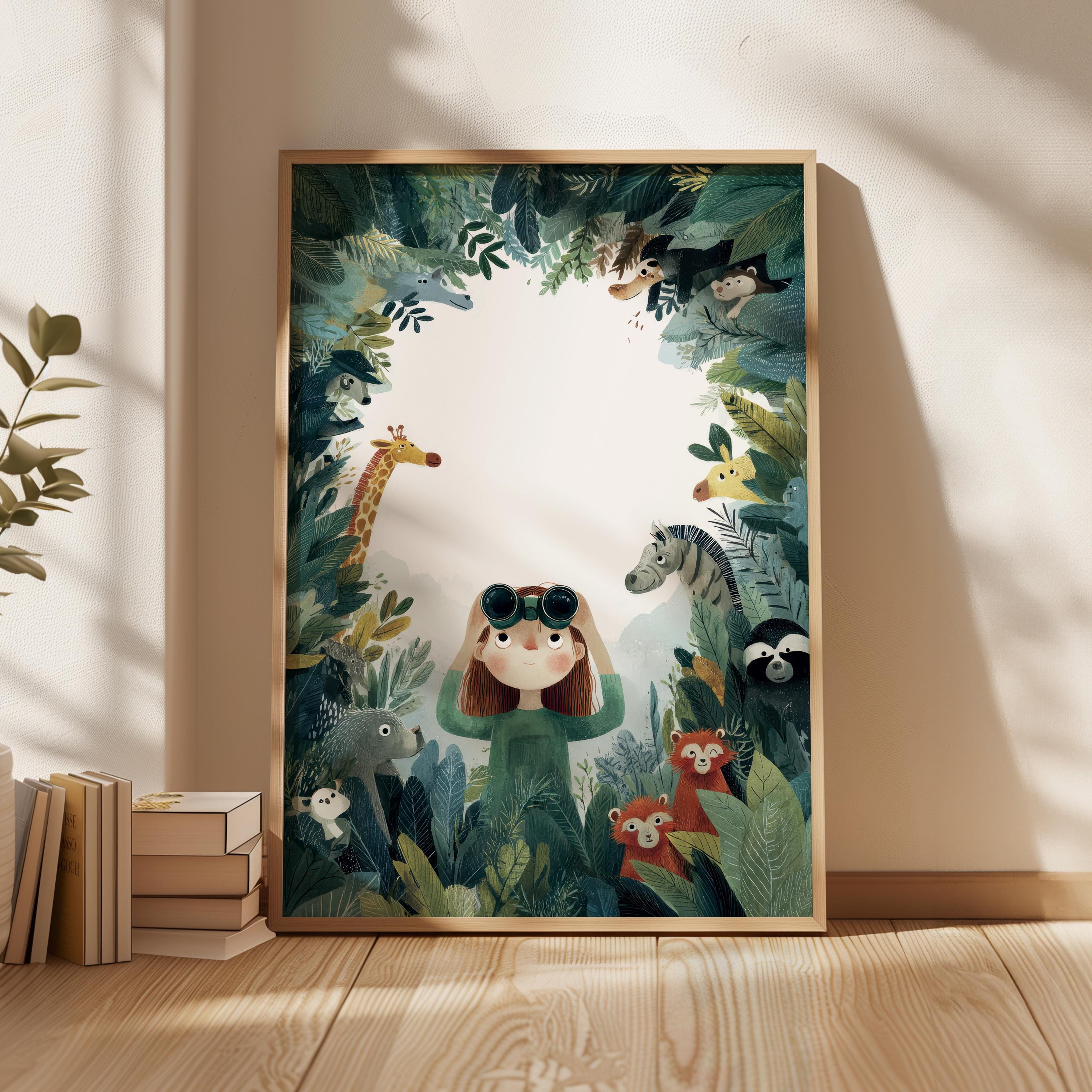 Jungle Animals Poster, Safari Nursery Wall Art Print, Baby Room Decor