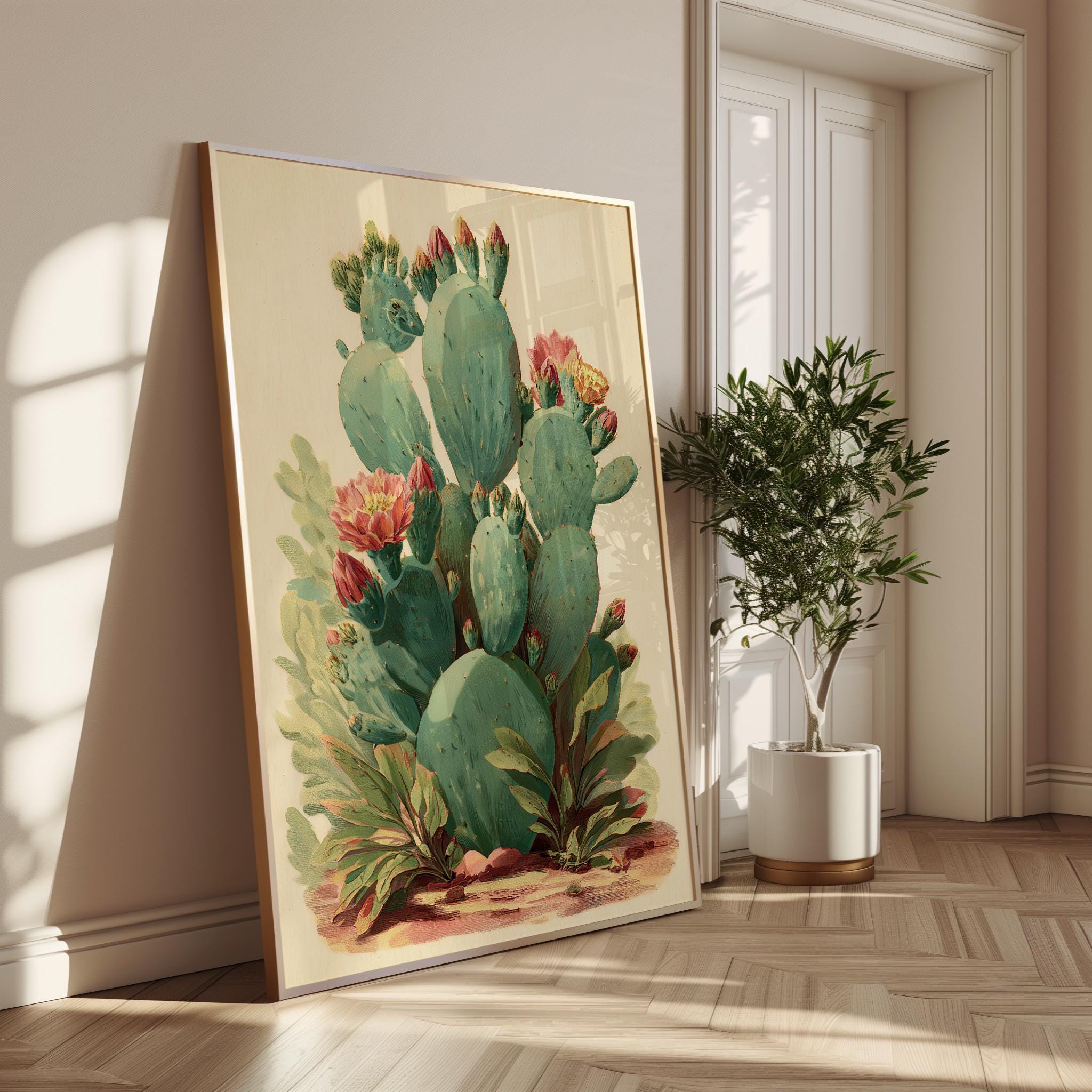 Vintage Prickly Pear Cactus Poster, Mexican Desert Botanical Wall Art ...