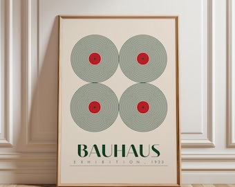 Bauhaus 1923 Exhibition Poster, Green Quadruple Concentric Circles Wall Art, Geometric Mid Century Modern Print, Retro Gallery Decor