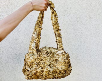 Fire Sculpted Wearable Art Handbag – Upcycled Textile Statement Bag – One of a Kind